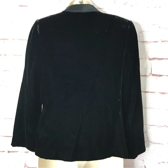 TALBOTS PETITES Black Velvet Blazer Satin Tuxedo Collar Jacket Size 10P Petite - Picture 9 of 16